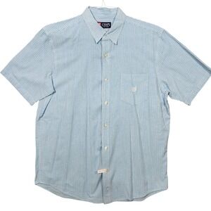 Chaps‎ Men's Large Blue White Seersucker Stripe Short Sleeve Button Down